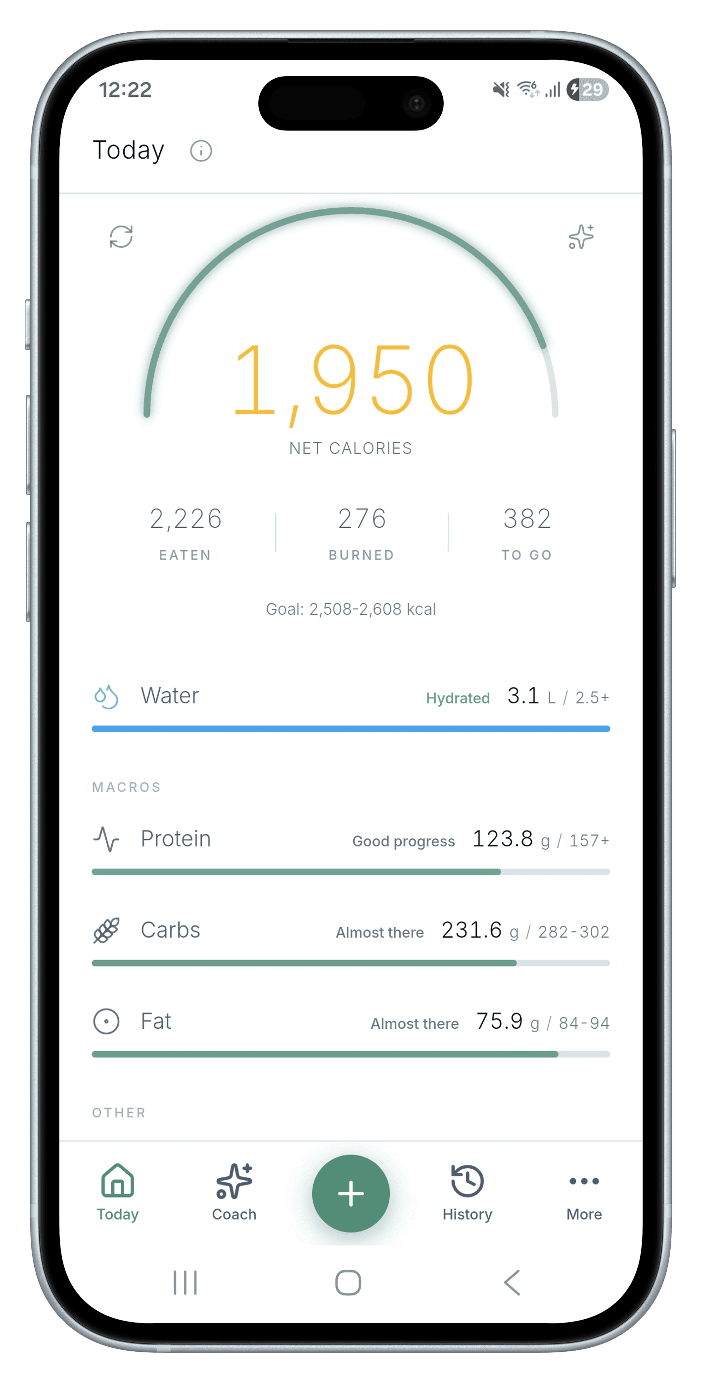 Nourli today dashboard in light mode showing polished, refined interface